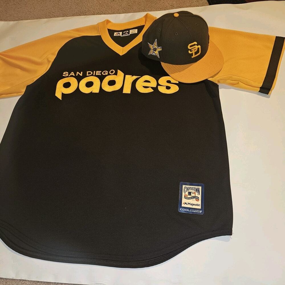 Vintage Majestic Cooperstown Collection San Diego Padres Sz XL Made In USA &Cap